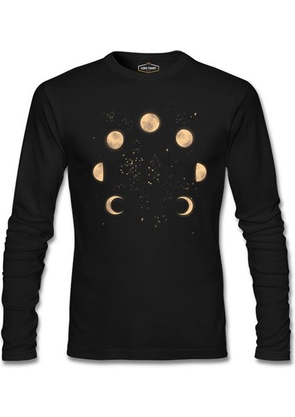 Phases Of The Golden Moon In Space Siyah Erkek Sweatshirt