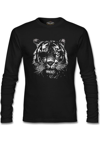 Tiger With An Eye Patch Realistic Siyah Erkek Sweatshirt