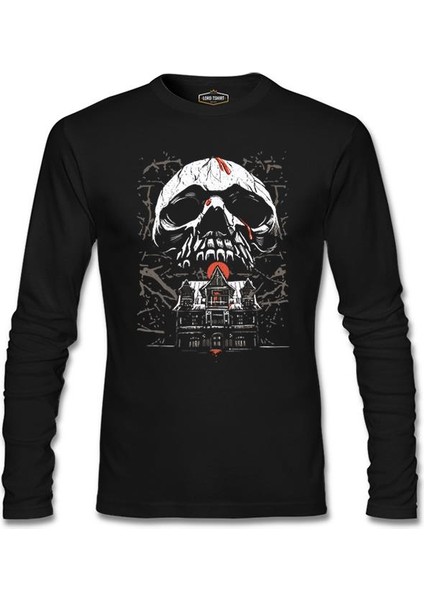 Skull Over A Horror House Siyah Erkek Sweatshirt
