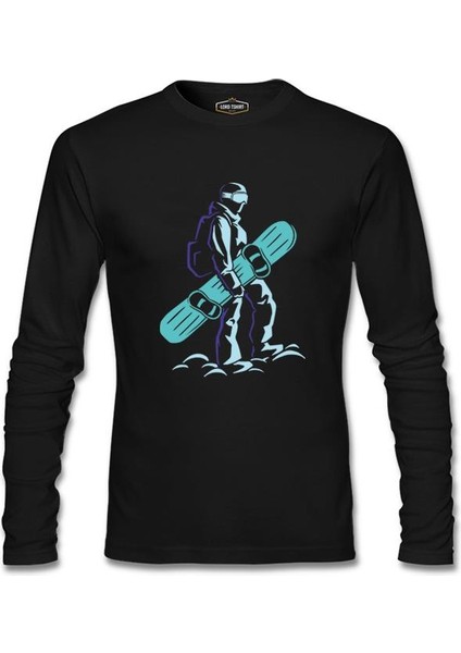 Man Holding Snowboard Siyah Erkek Sweatshirt