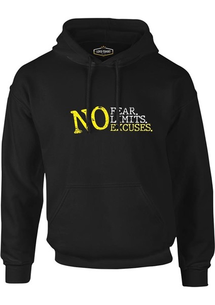 No Fear No Limits No Excuses Siyah Erkek Fermuarsız Kapşonlu