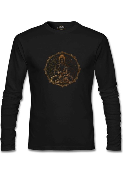 Ruhun Huzuru - Altın Budha ve Mandala Siyah Erkek Sweatshirt