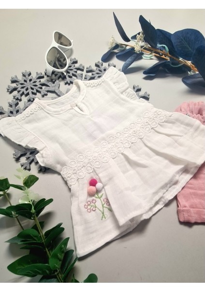 Kız Bebek Yazlık Müslin Kumaş Alt Üst Takım Yazlık Hediyelik