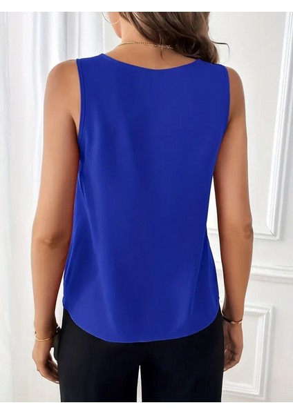 Kadın Kısa Kollu V Yaka Düğme ve Pile Detay Kolsuz Sandy Bluz fiyatları