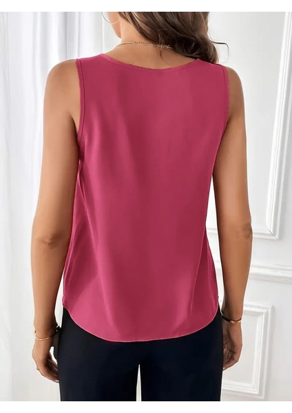 Kadın Kısa Kollu V Yaka Düğme ve Pile Detay Kolsuz Sandy Bluz fiyatları