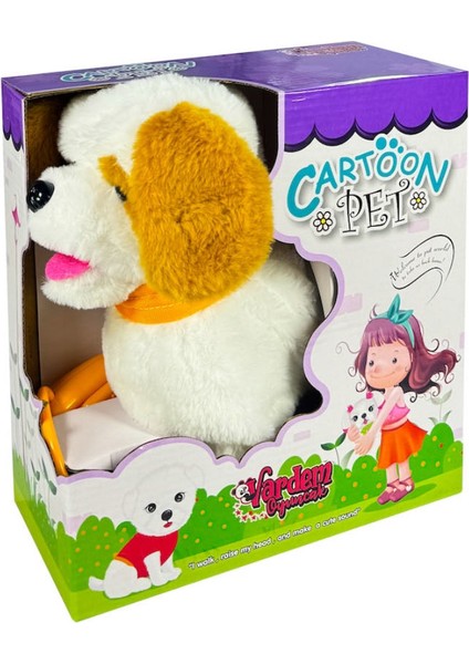 Peluş Tasmalı Yürüyen Köpek - Beyaz - Kahve