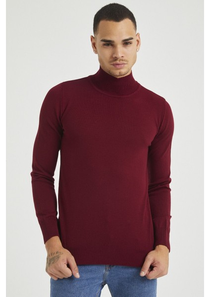 Erkek Slim Fit Yarım Balıkçı Yaka Basic Triko Kazak