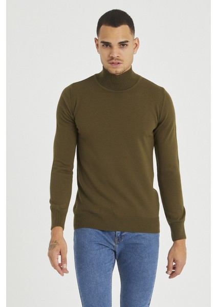 Erkek Slim Fit Yarım Balıkçı Yaka Basic Triko Kazak