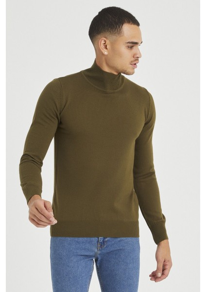 Erkek Slim Fit Yarım Balıkçı Yaka Basic Triko Kazak