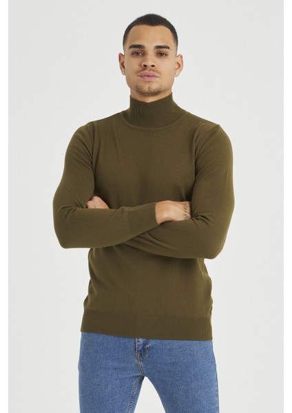 Erkek Slim Fit Yarım Balıkçı Yaka Basic Triko Kazak
