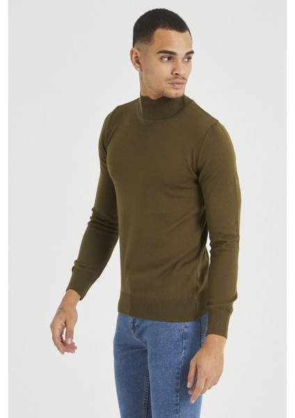 Erkek Slim Fit Yarım Balıkçı Yaka Basic Triko Kazak