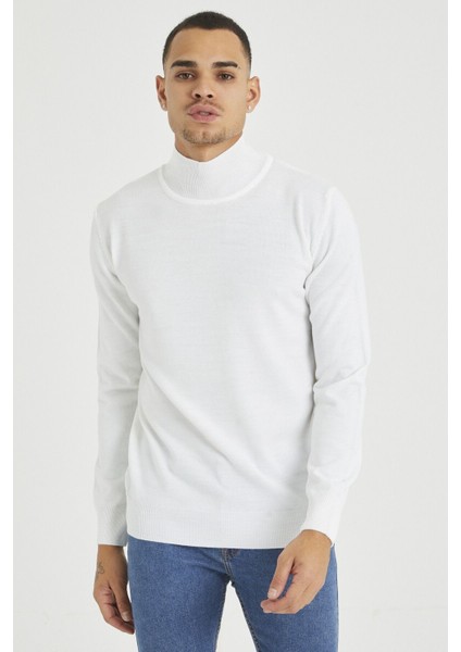 Erkek Slim Fit Yarım Balıkçı Yaka Basic Triko Kazak