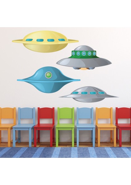 Uzaylı Uzay Gemisi Ufo Uzay Dekoratif Duvar Çıkartma Seti Bebek Çocuk Odası