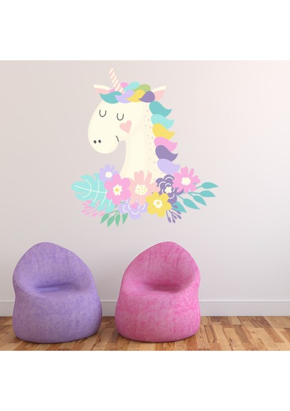 Çiçek Tek Boynuzlu At Peri Masalı Dekoratif Duvar Sticker Çıkartma Bebek Çocuk Odası