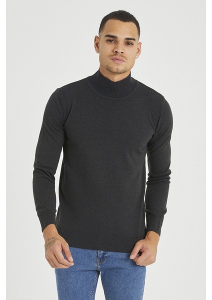 Erkek Slim Fit Yarım Balıkçı Yaka Basic Triko Kazak