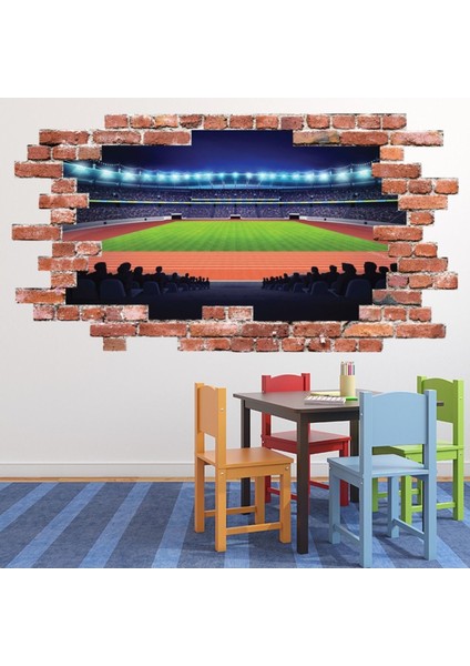 Atletizm Stadyumu Kırmızı Tuğla 3D Delik Dekoratif Duvar Sticker Çıkartması Bebek Çocuk Odası