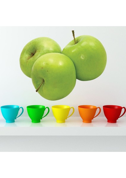 Yeşil Elma Meyve Gıda Dekoratif Duvar Sticker Çıkartma Ofis Oturma Odası