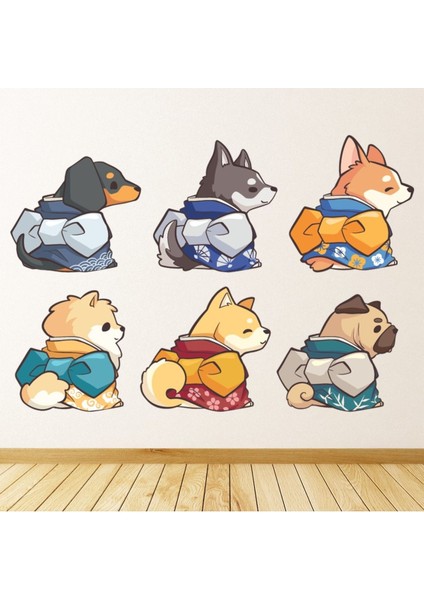 Kimono Köpekler Dekoratif Duvar Sticker Çıkartması Bobblejot Yatak Çocuk Odası