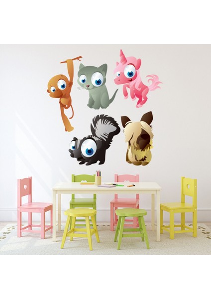 Komik Hayvanlar Dekoratif Duvar Çıkartma Seti Bebek Çocuk Odası