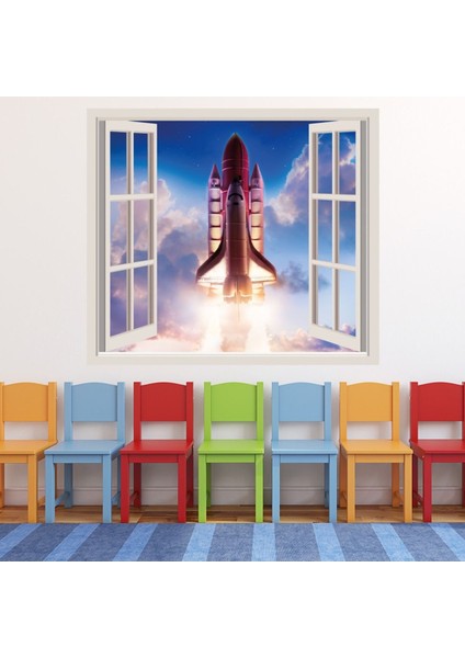Roket Fırlatma 3D Pencere Dekoratif Duvar Sticker Çıkartma Bebek Çocuk Odası