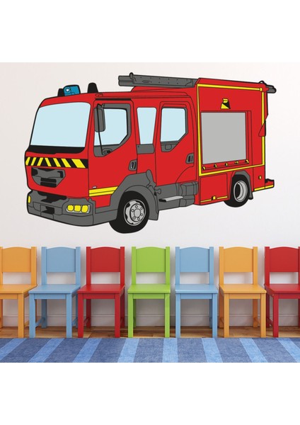 Kırmızı Itfaiye Acil Durum Aracı Dekoratif Duvar Sticker Çıkartma Bebek Çocuk Odası