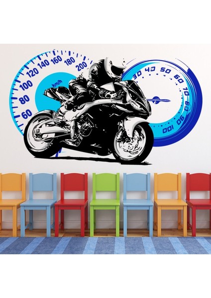 Siyah Motosiklet Mavi Speedo Dekoratif Duvar Sticker Çıkartması Bebek Çocuk Odası