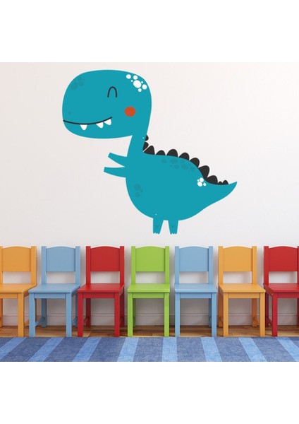 Mutlu T-Rex Mavi Dinozor Dekoratif Duvar Sticker Çıkartması Bebek Çocuk Odası