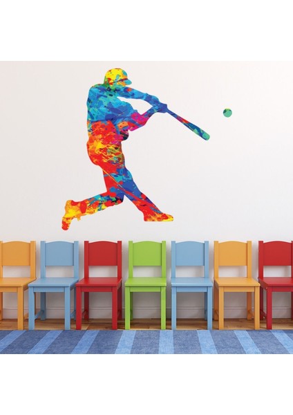 Boya Sıçrama Beyzbol Oyuncusu Spor Dekoratif Duvar Sticker Çıkartması Spor Salonu Çocuk Odası
