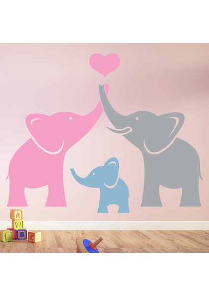 Fil Ailesi Kreş Dekoratif Duvar Sticker Çıkartma Bebek Çocuk Odası