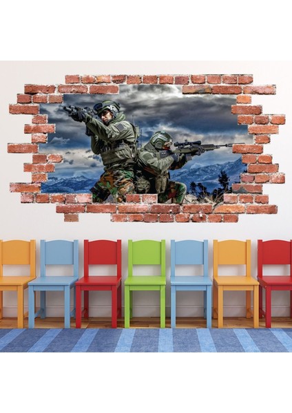 Ordu Askerleri Kırmızı Tuğla 3D Delik Dekoratif Duvar Sticker Çıkartma Bebek Çocuk Odası