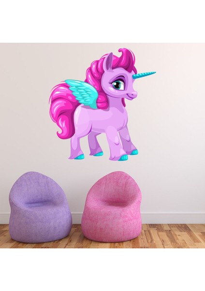 Mor Pegasus Unicorn Dekoratif Duvar Sticker Çıkartması Bebek Çocuk Odası