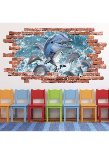 Yunus Atlama Kırmızı Tuğla 3D Delik Dekoratif Duvar Sticker Çıkartması Bebek Çocuk Odası
