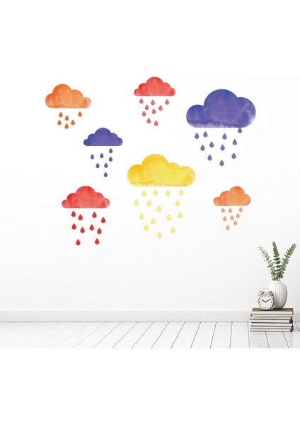 Yağmur Damlaları ve Bulutlar Kreş Dekoratif Duvar Sticker Çıkartma Bebek Çocuk Odası