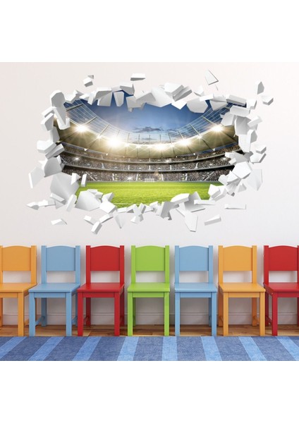 Futbol Stadyumu Zift Beyaz Tuğla 3D Delik Dekoratif Duvar Sticker Çıkartma Bebek Çocuk Odası