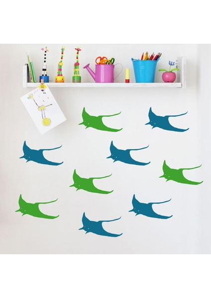 Stingray Deniz Altında Dekoratif Duvar Çıkartma Paketi Ofis Oturma Odası