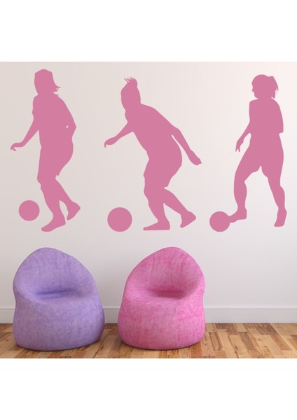3 Kadın Futbolcular Spor Dekoratif Duvar Sticker Çıkartma Bebek Çocuk Odası