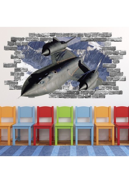 Sr 71 Blackbird Aircraft Gri Tuğla 3D Delikli Dekoratif Duvar Sticker Çıkartması Bebek Çocuk Odası