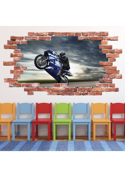 Motosiklet Dublör Kırmızı Tuğla 3D Delik Dekoratif Duvar Sticker Çıkartması Bebek Çocuk Odası
