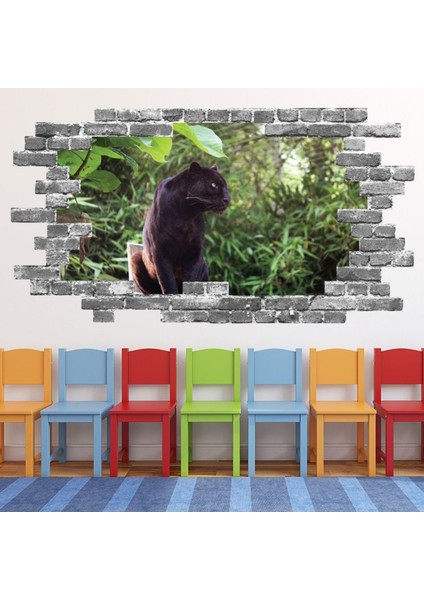 Kara Panter Gri Tuğla 3D Delik Dekoratif Duvar Sticker Çıkartması Bebek Çocuk Odası