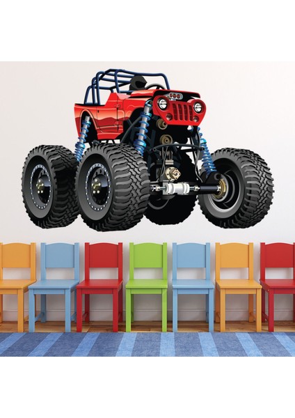 Kırmızı Canavar Kamyon Dekoratif Duvar Sticker Çıkartma Bebek Çocuk Odası