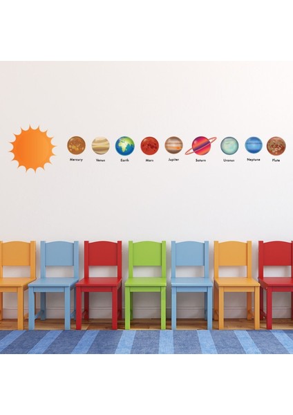 Gezegenler ve Güneş Uzay Sınıfı Dekoratif Duvar Sticker Çıkartması Mutfak Ofis Yatak Odası