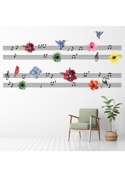 Müzik ve Çiçekler Şarkı Dekoratif Duvar Sticker Çıkartma Mutfak Ofis Yatak Odası