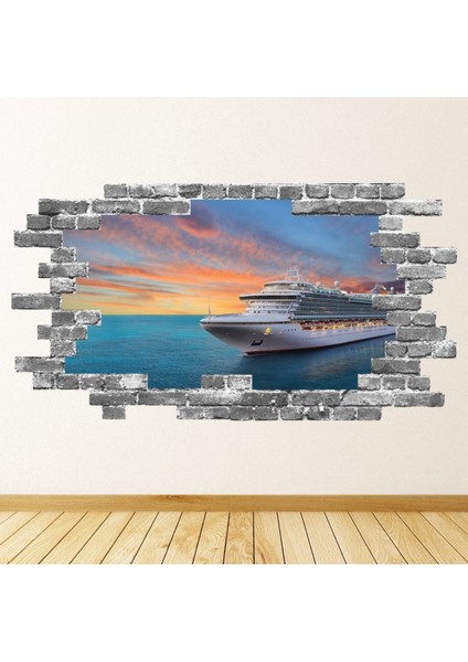 Yolcu Gemisi Gri Tuğla 3D Delik Dekoratif Duvar Sticker Çıkartması Bebek Çocuk Odası