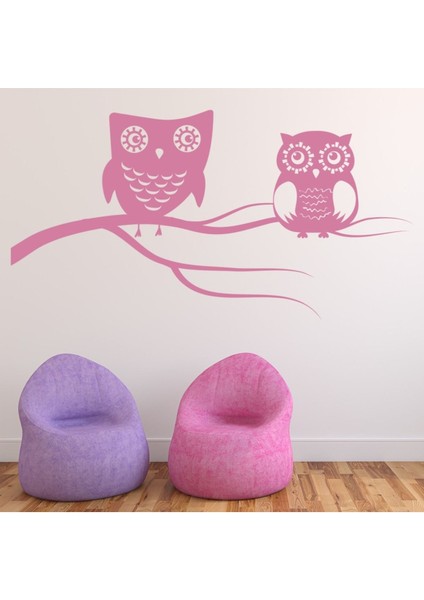 Iki Baykuş Kreş Dekoratif Duvar Sticker Çıkartma Bebek Çocuk Odası
