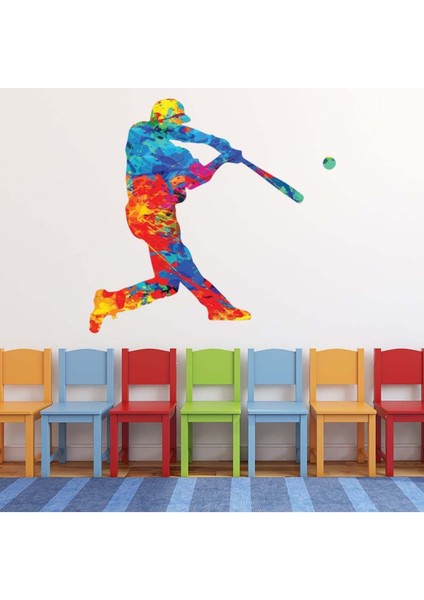 Boya Sıçrama Beyzbol Oyuncusu Spor Dekoratif Duvar Sticker Çıkartması Mutfak Ofis Yatak Odası