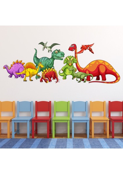 Dinozor Grubu Dekoratif Duvar Sticker Çıkartma Bebek Çocuk Odası