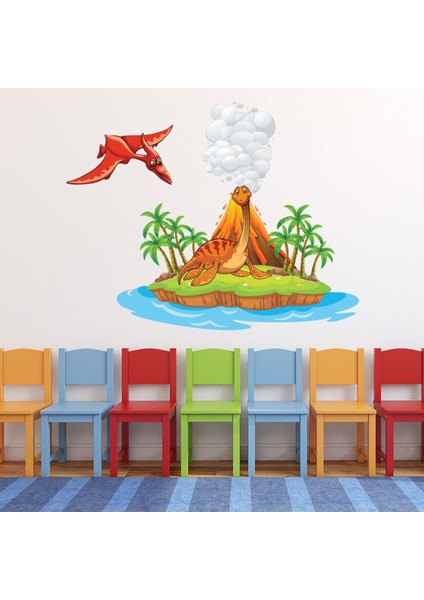Kırmızı Pterodactyl Dinozor Adası Dekoratif Duvar Sticker Çıkartması Bebek Çocuk Odası