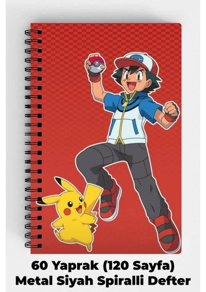 Anime Marketi Pokemon Pikachu Tasarımlı A5 Spiralli Sert Kapak Defter 120 Sayfa