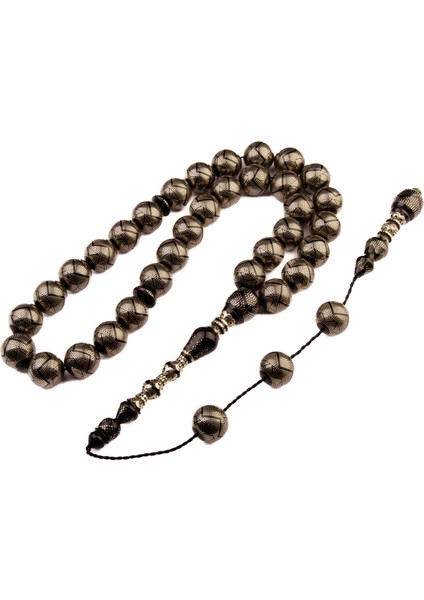 Koleksiyonluk Özel Seri Full Gümüş Işlemeli Küre Kesim 19X19 mm Ateş Kehribarı Sistem Püsküllü Tesbih