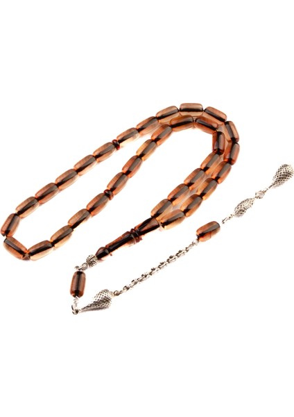 Kapsül Kesim 11X7 mm Ateş Kehribar Alpaka Püsküllü Tesbih